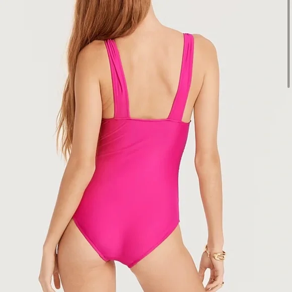 J. Crew | NWT Size 2 Ruched V Neck One Piece Fuchsia Bathing Suit Style BC116 - Picture 3 of 16